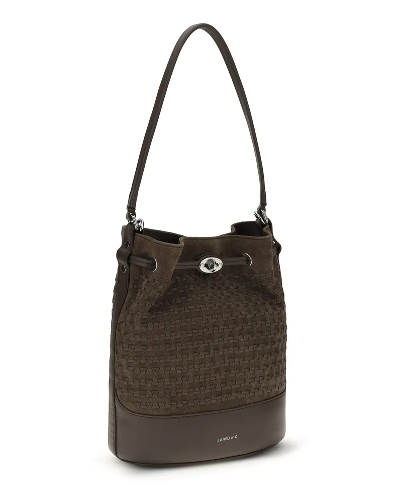 Zanellato Women's Monda Bucket Bag Brown Torrone Calf Leather Bos Taurus Brown
