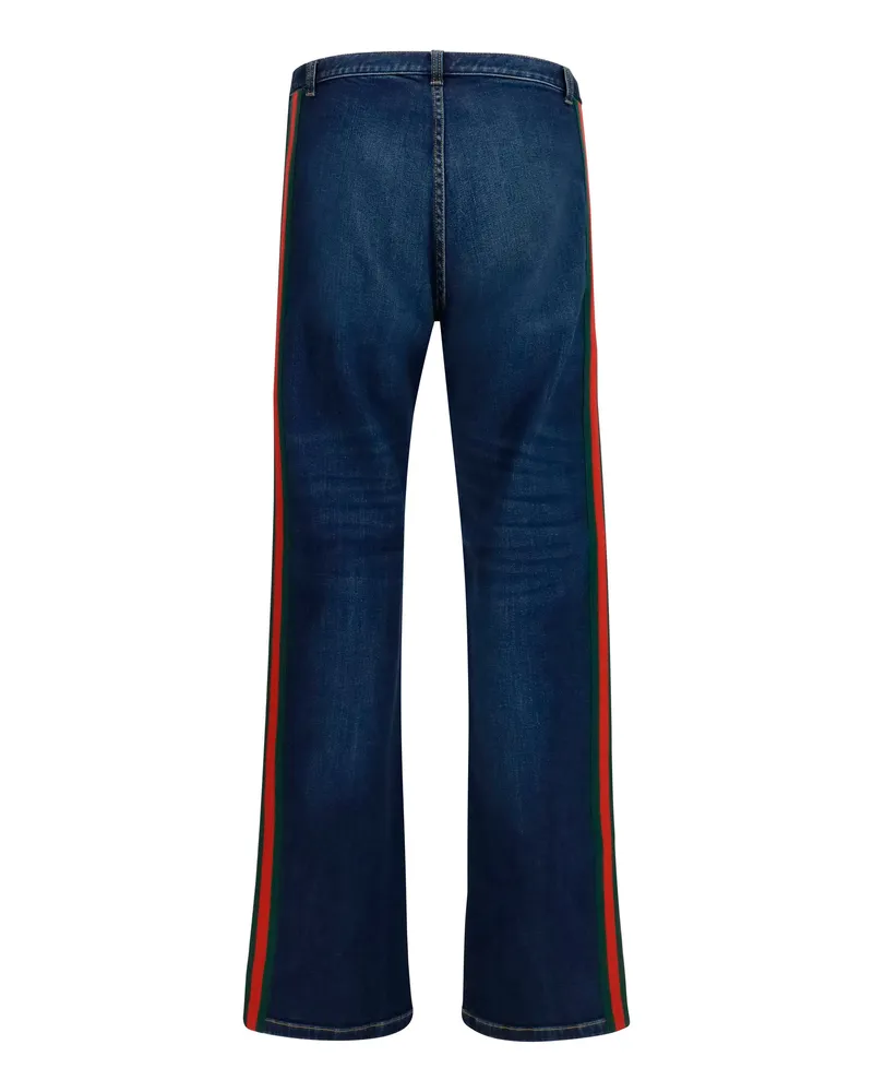 Gucci Men's Cotton Jeans With Web Stripe Blue Cotton; Elastane Blue