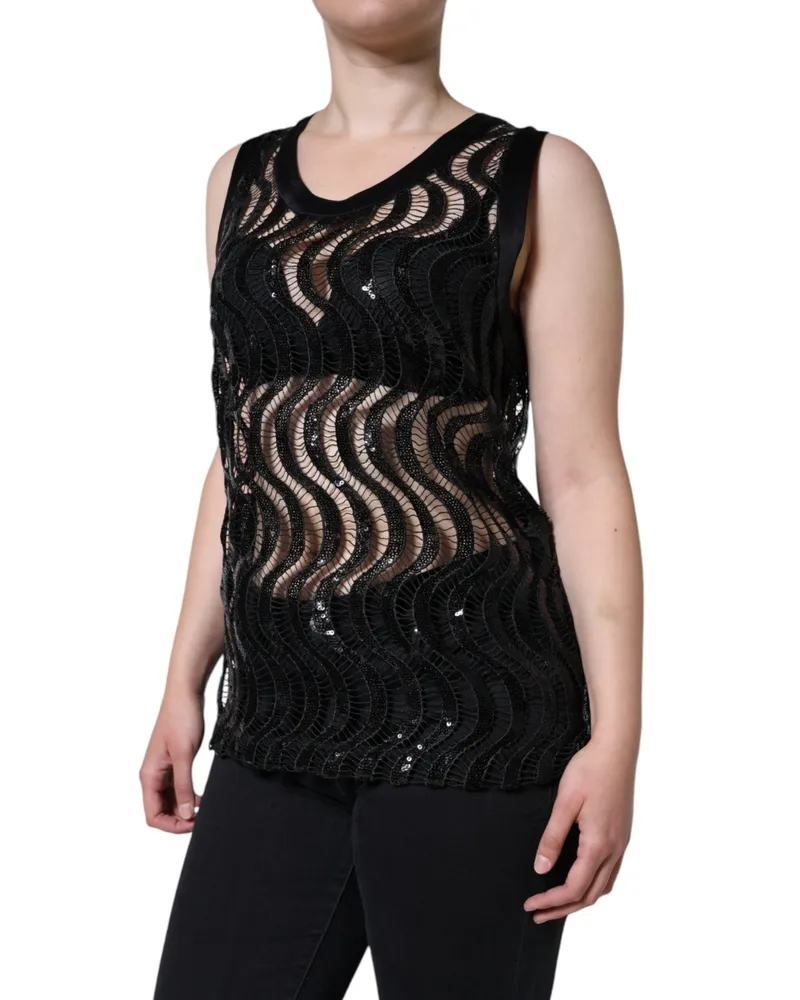 Dolce & Gabbana Sequined Lace Tank Top — Black Black