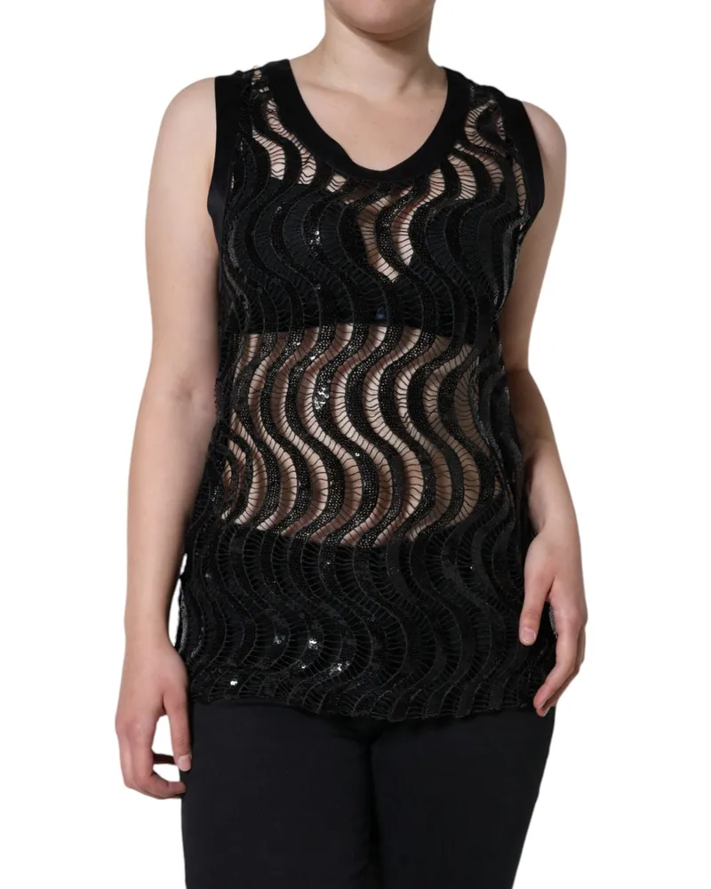 Dolce & Gabbana Women's Black Sequin Sleeveless Tank Blouse Top Polyester Black