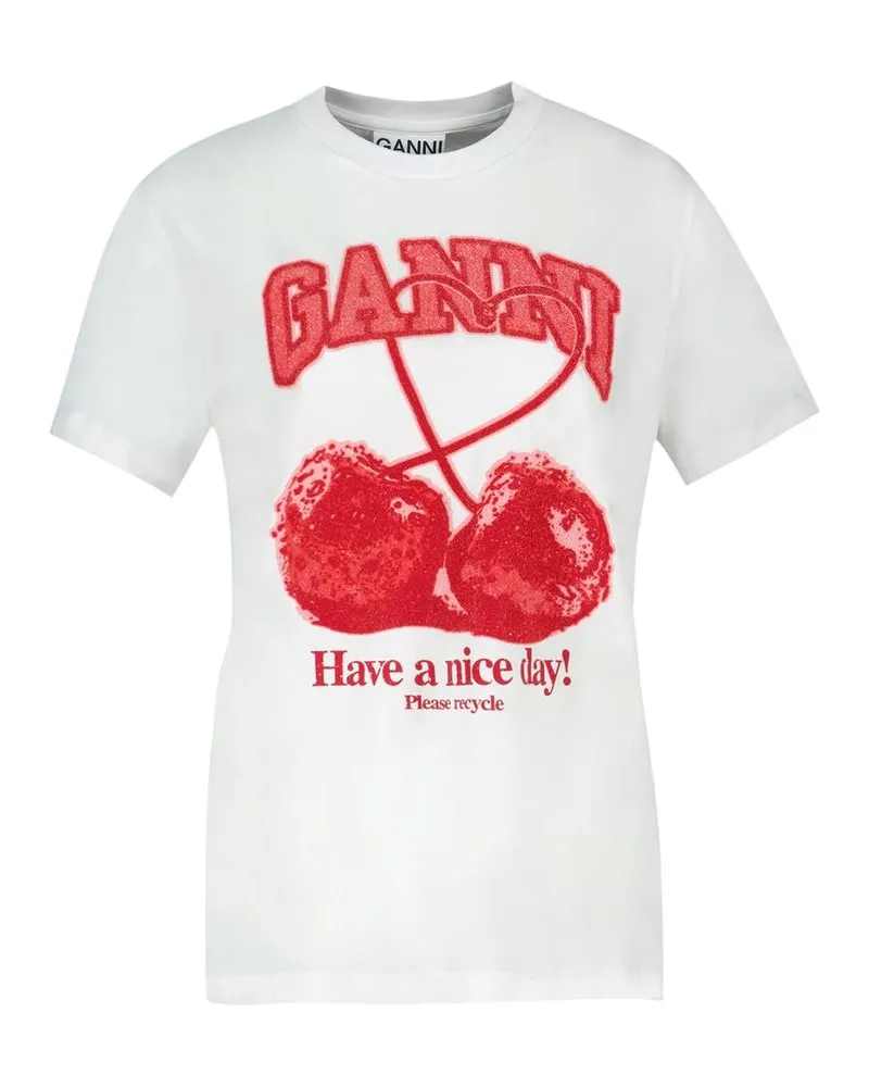 Ganni Women Basic Cherry With Caviar T-Shirt -  Cotton White Ready-To-Wear T-Shirts White