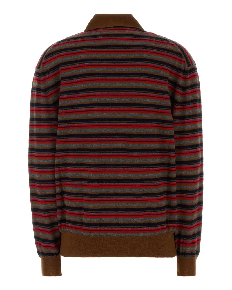 Prada Women's Embroidered Cashmere Polo Shirt Tabacco+ardesia Exterior: Maglieria Sweater Brown