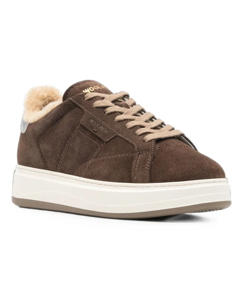 Woolrich Shearling-Lined Suede Sneakers — Brown Brown