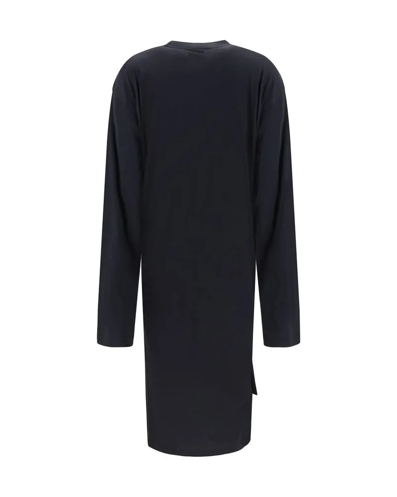 Balenciaga Twisted-Knot Cotton Casual Dress — Black Black