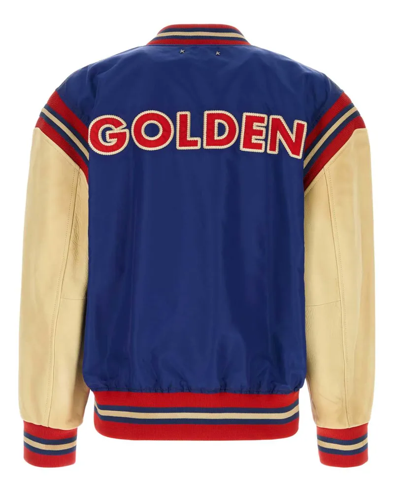 Golden Goose Men's Varsity-Style Color-Block Jacket Navy Nylon Bovine Leather Navy