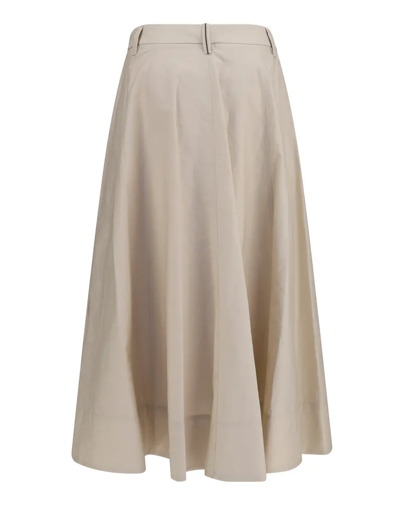Brunello Cucinelli Cotton Poplin with Monili Detail Skirt — Beige Quarzo