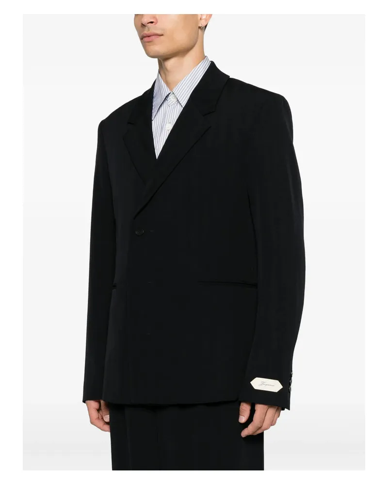 Jacquemus Virgin Wool Double-Breasted Blazer — Navy 