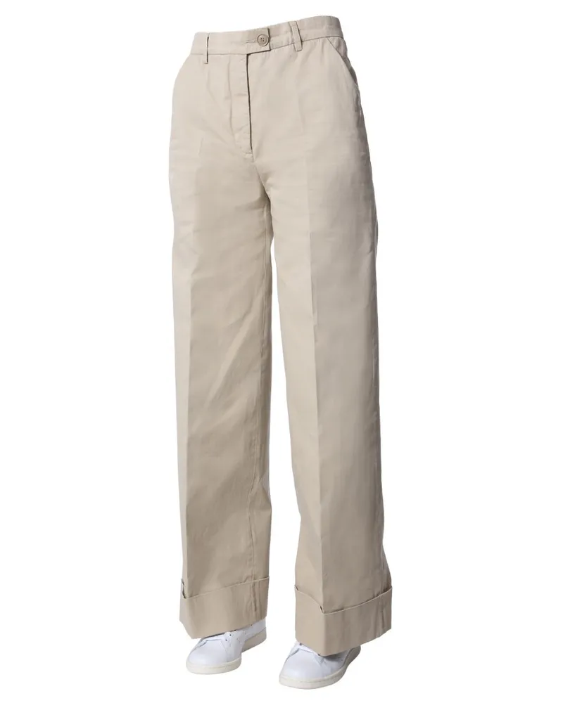 ASPESI Wide-Leg Cotton Trousers — Beige Beige