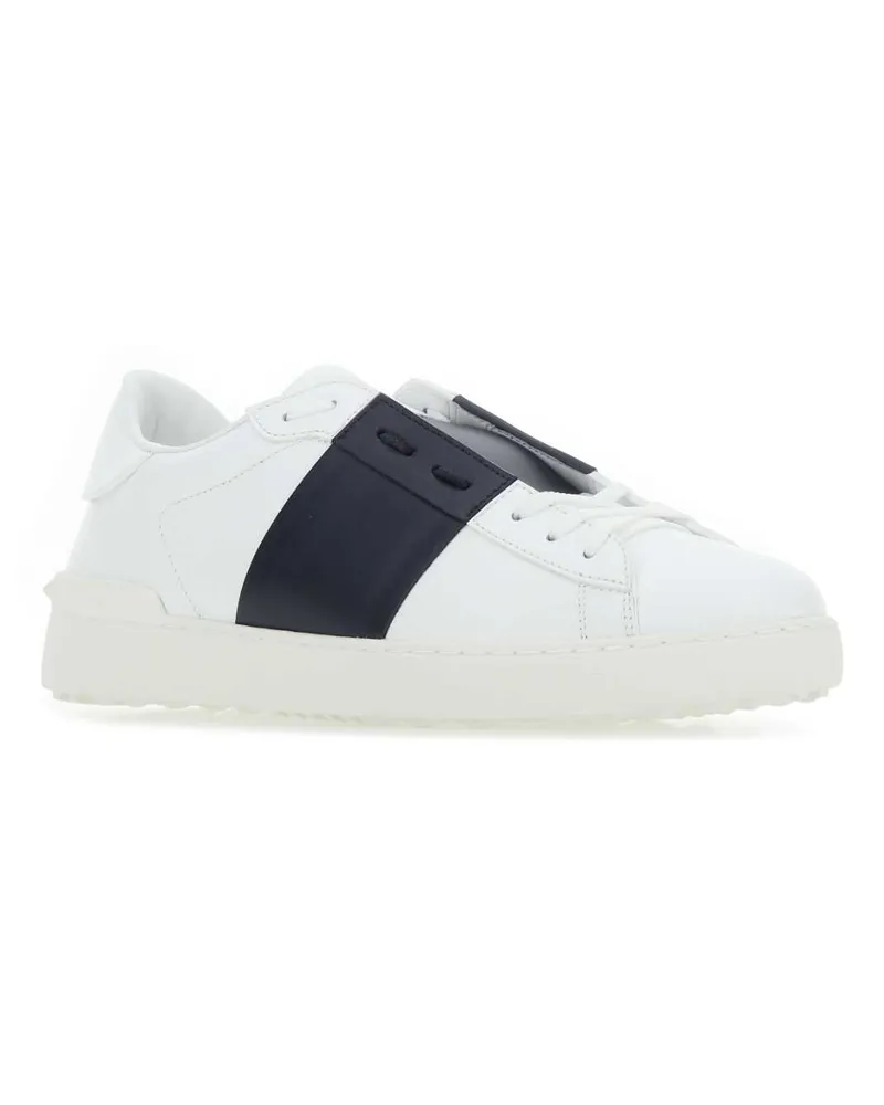 Valentino Garavani Men's White Leather Open Sneakers With Blue Navy Band Biancomarinebianco Calf - Bos Taurus White