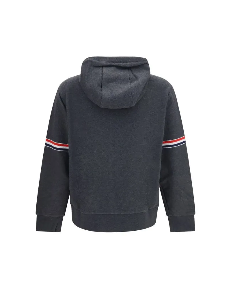 Thom Browne Bar Striped Loopback Cotton Hoodie — Gray Gray