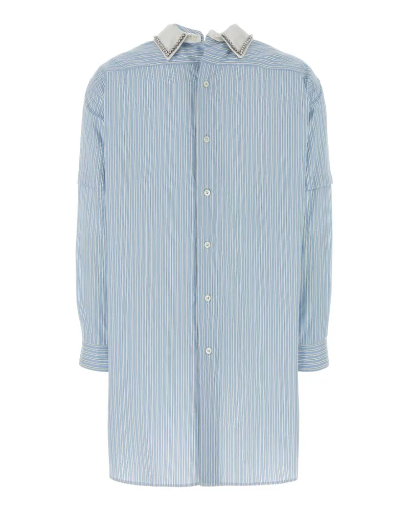 Prada Women's Embroidered Poplin Blouse Cielo+nero Exterior: Cotton Maglie Blue
