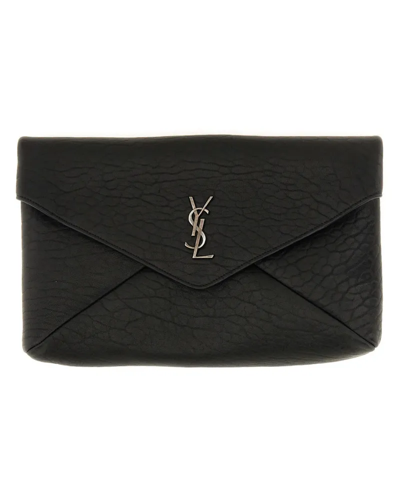 Saint Laurent Men's Clutch Cassandre Black Lamb Bags Black