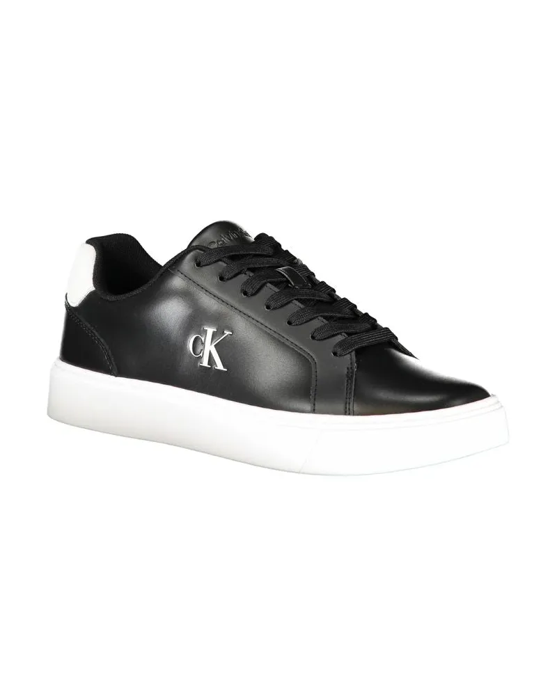 Calvin Klein Logo Leather-Blend Sneaker — Black Black