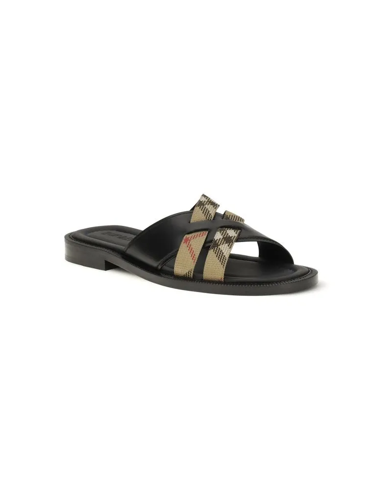 Burberry Men's Black Calf Leather Bos Taurus Flat Sandals Black