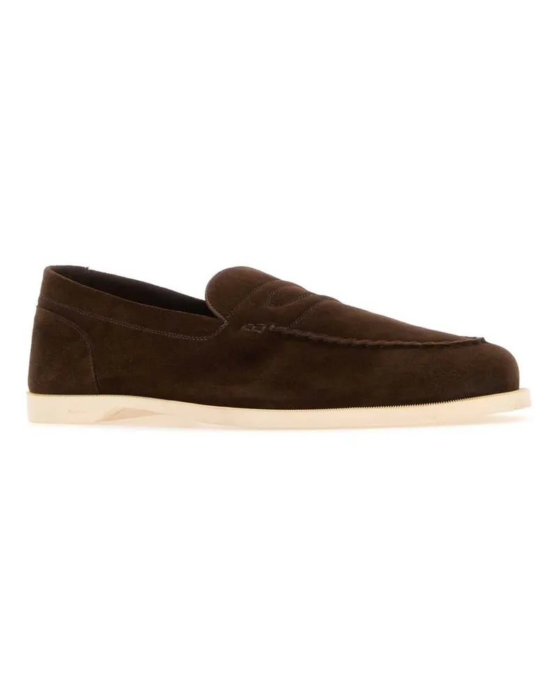 John Lobb Men's Chocolate Suede Pace Loafers 2y Leather Mocassini Brown