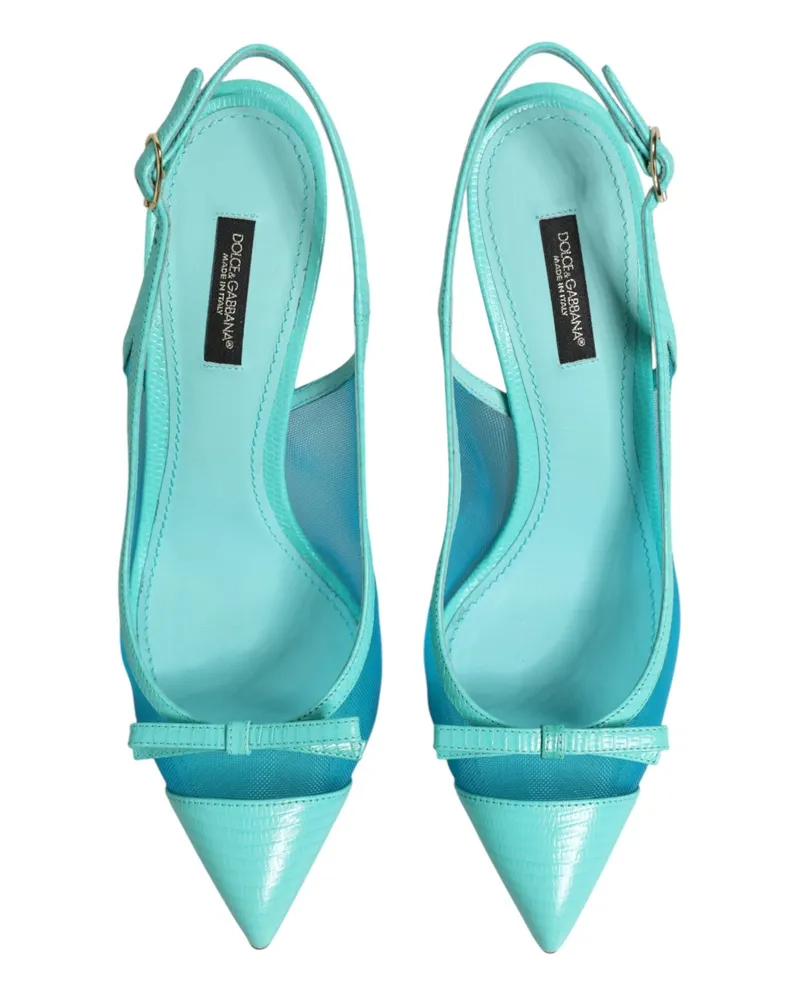 Dolce & Gabbana Women's Blue Leather Mesh Heels Slingback Shoes Light Pa+40lf Blue