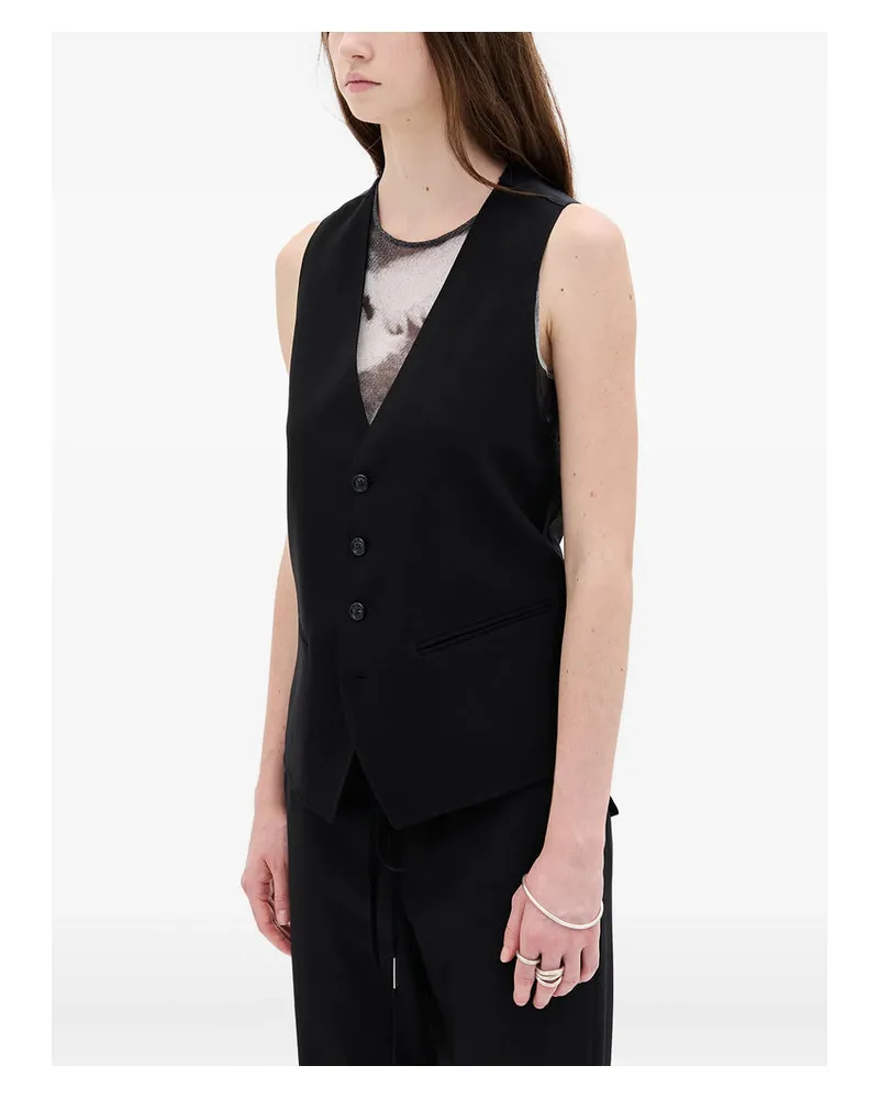 Ann Demeulemeester Fluid Viscose V-Neck Vest — Black Black