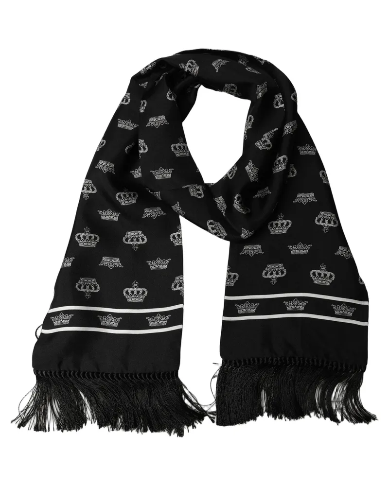 Dolce & Gabbana Crown-Motif Silk Scarf — Black Black