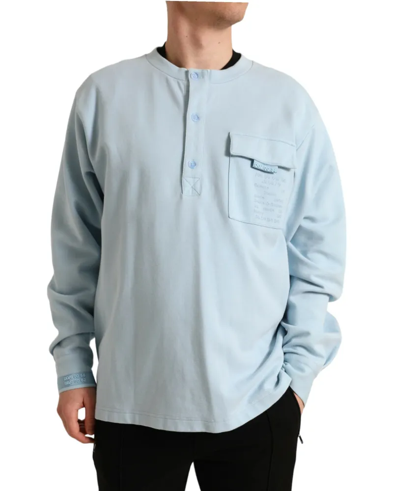 Dolce & Gabbana Men's Light Blue Cotton Buttoned Pullover Sweater Elastane Clothing Blue