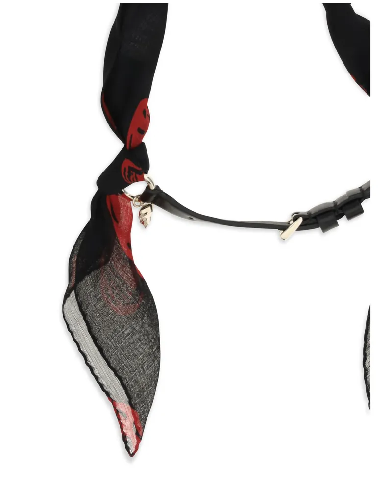 Alexander McQueen Women's Bracelet Double-Wrap Skull Scarf Black-Red-Gold Silk Black/red/gold Scarfs Black