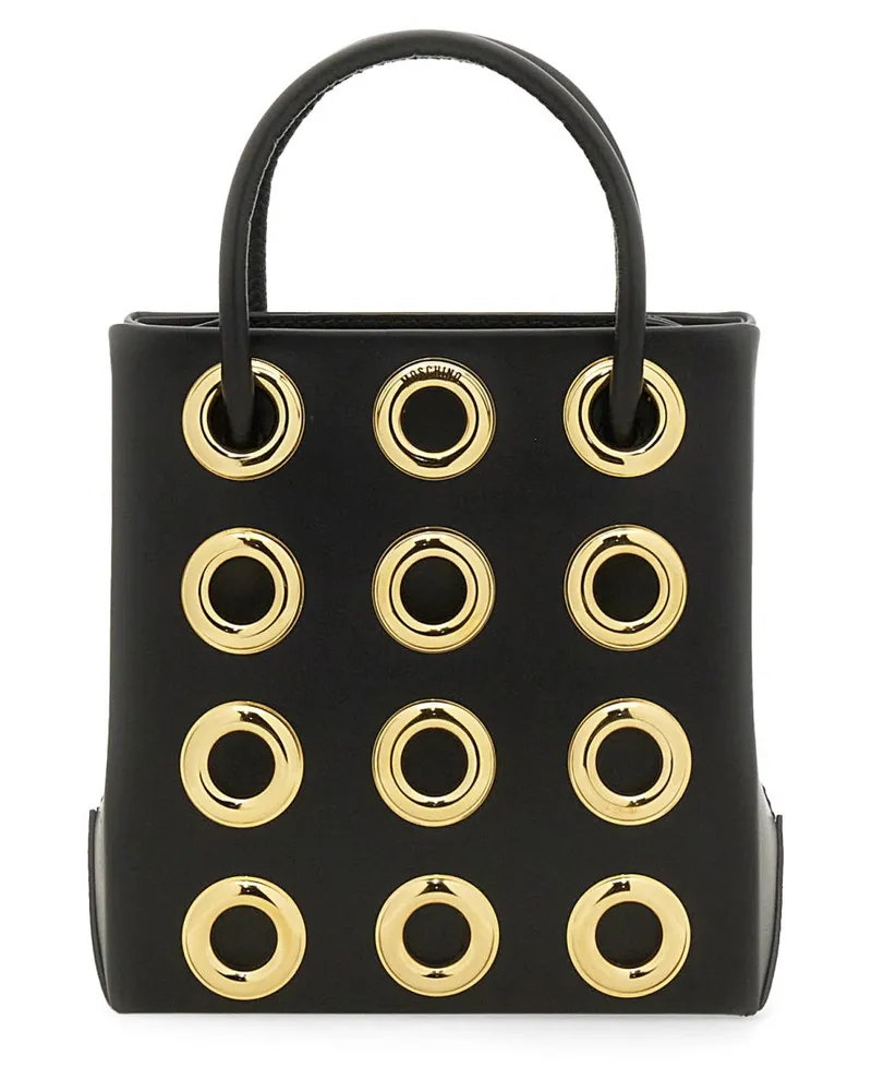 Moschino Eyelet-Embellished Leather Shoulder Bag — Black Black