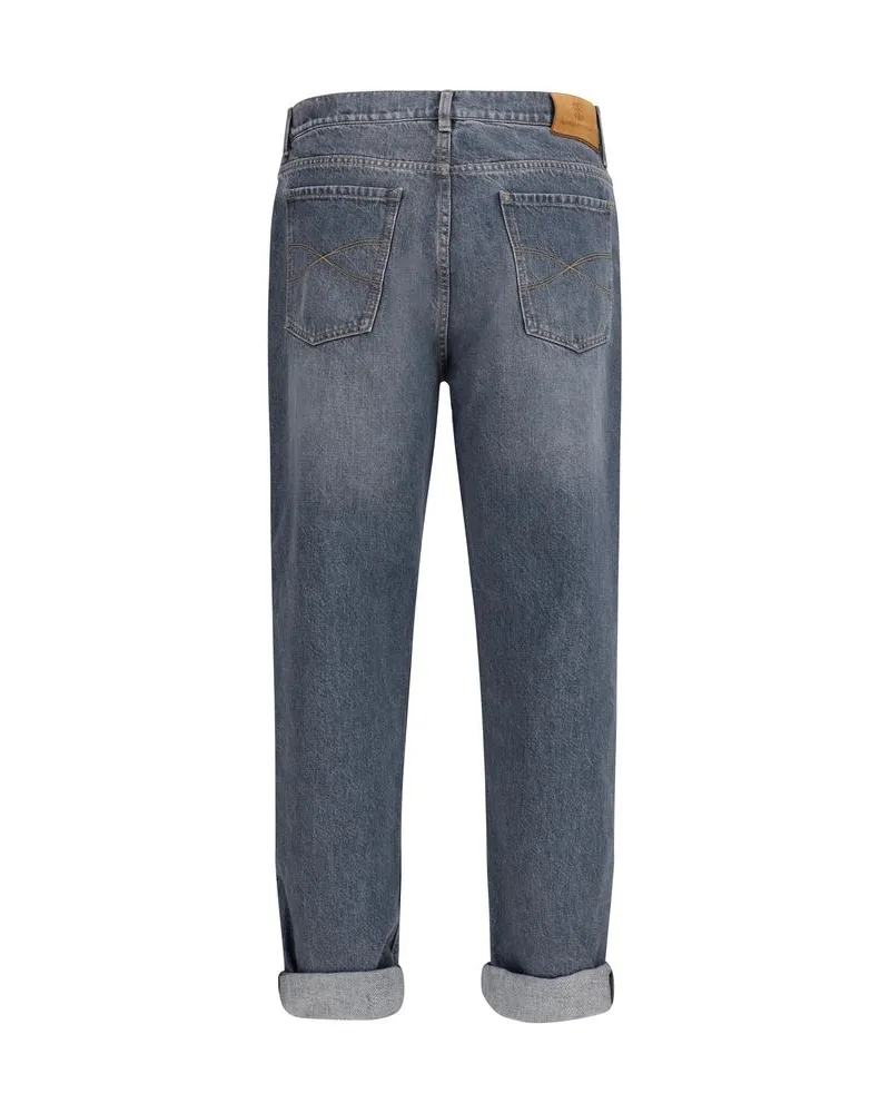 Brunello Cucinelli Men's Gray Cotton Straight-Leg Jeans Clothing Gray