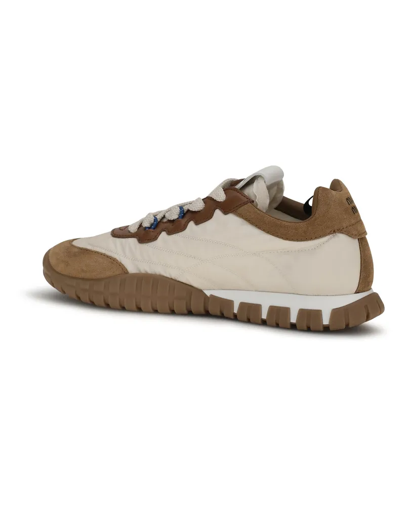 Miu Miu Women's Fabric And Suede Sneakers Ivory-Caramel Upper Polyamide Trainers Ivory/caramel 