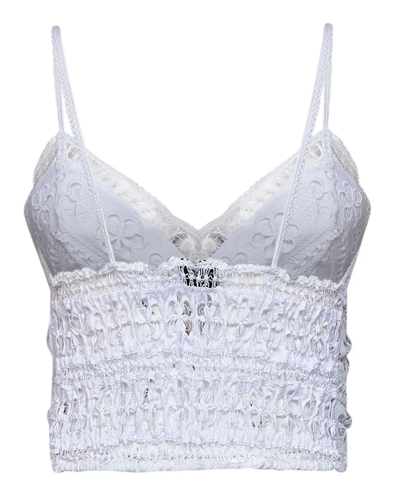 Charo Ruiz Women's Cropped Top Melie White Lace Cotton Tops White