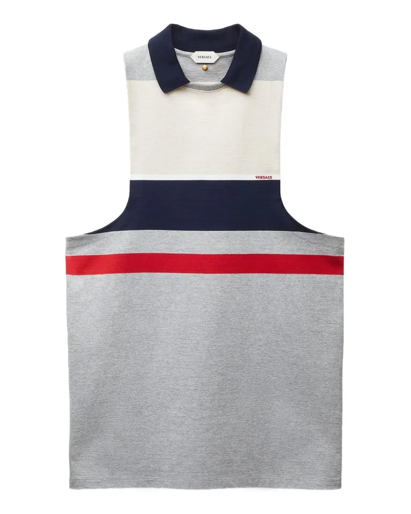 Versace Colour-Blocked Striped Cotton-Jersey Tank Top — white White