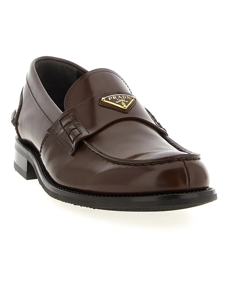 Prada Brushed Leather Loafers — Brown Brown