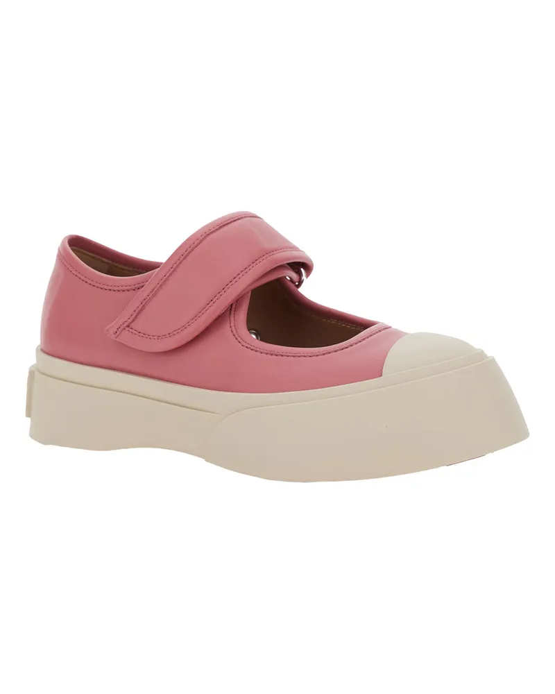 Marni Women's Pink Leather Sandals With Touch-Strap Closure Calf Trainers Sneaker Pink
