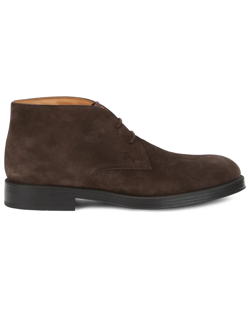 TOD'S Men's Ankle Boots Dark Brown Suede Calf Skin Brown