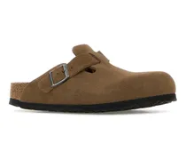 Unisex Brown Suede Boston Slippers Sfb Dark Tea, Leather Flat Shoes