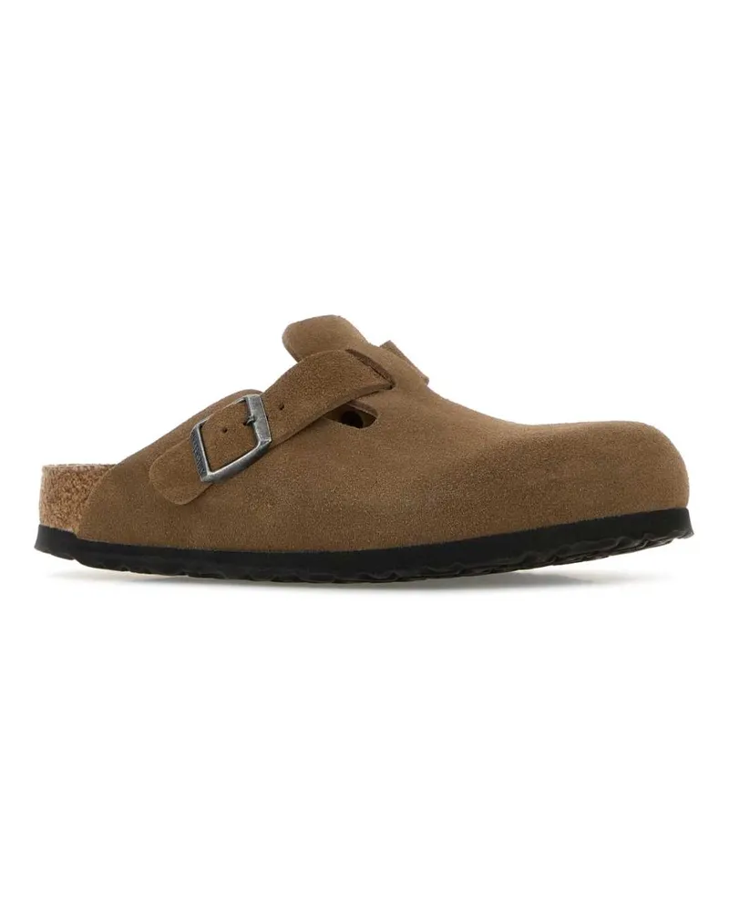 Birkenstock Unisex Brown Suede Boston Slippers Sfb Dark Tea, Leather Flat Shoes Brown