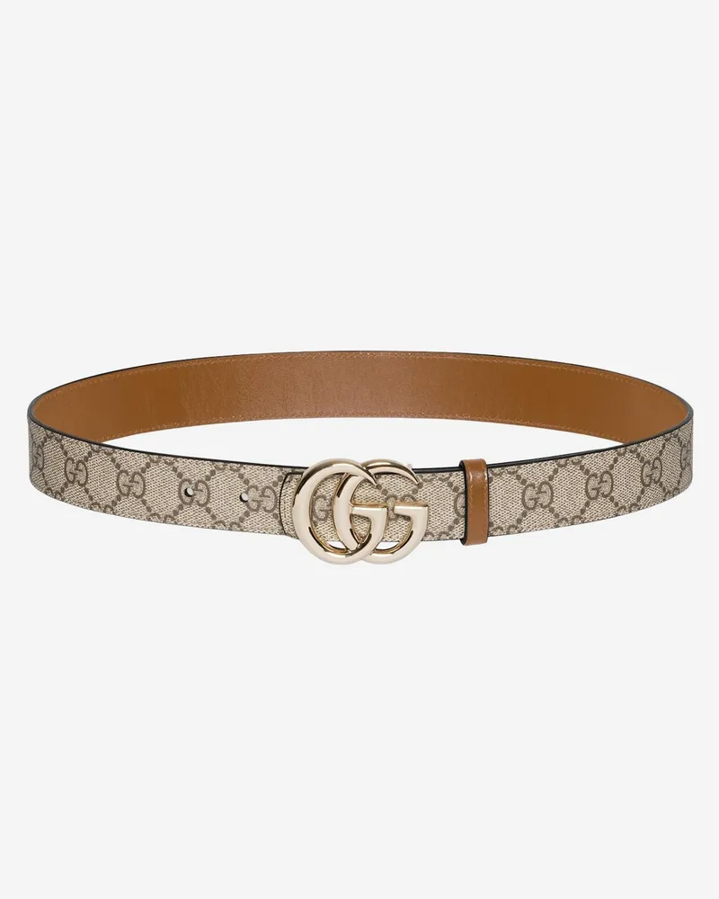 Gucci Women's Reversible Gg Marmont Belt Beige Fabric Beige