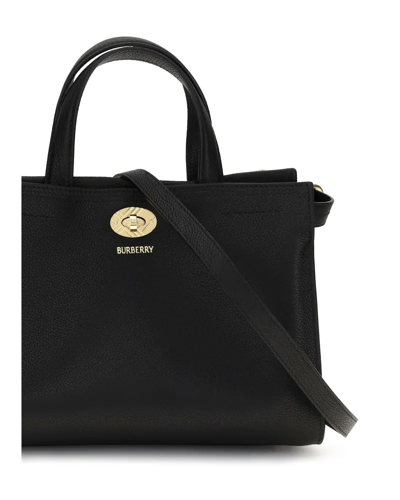 Burberry Women's Top Handle Bag Cotswolds Check Black Leather Cotton Handbags Hand Black