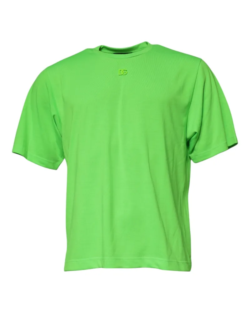 Dolce & Gabbana Men's Green Logo Polyester Crew Neck T-Shirt Green