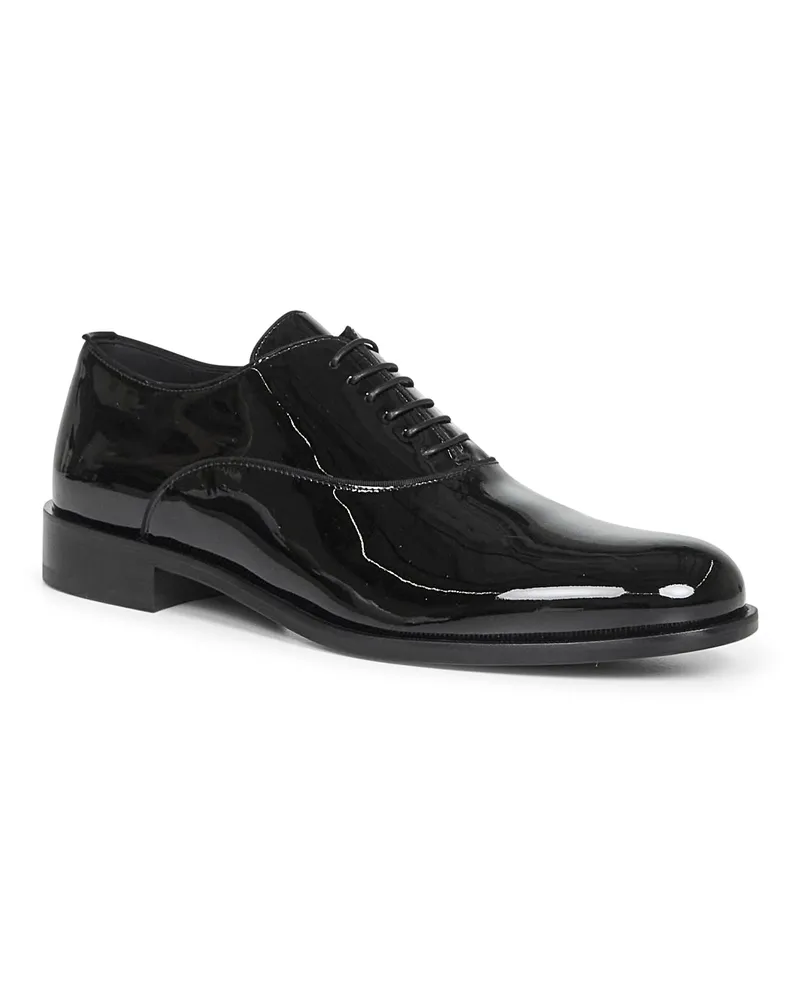 Giorgio Armani Men's Oxfords Patent Calf Leather Black Lace-Up Shoes Flat Black