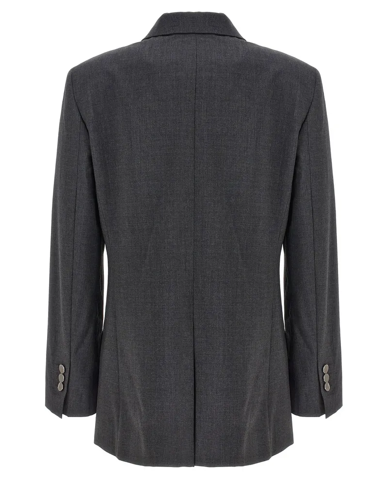 Theory Double-Breasted Wool Blazer — Charcoal Charcoal