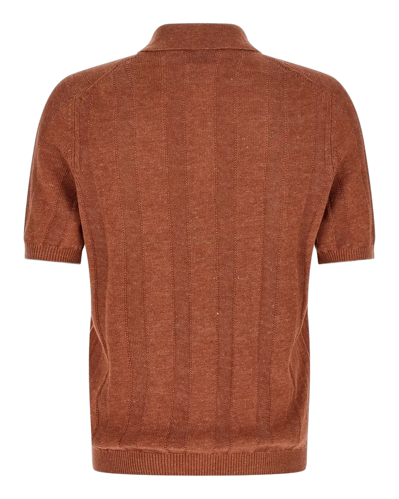 Brunello Cucinelli Men's Orange Linen Polo Shirt Orange