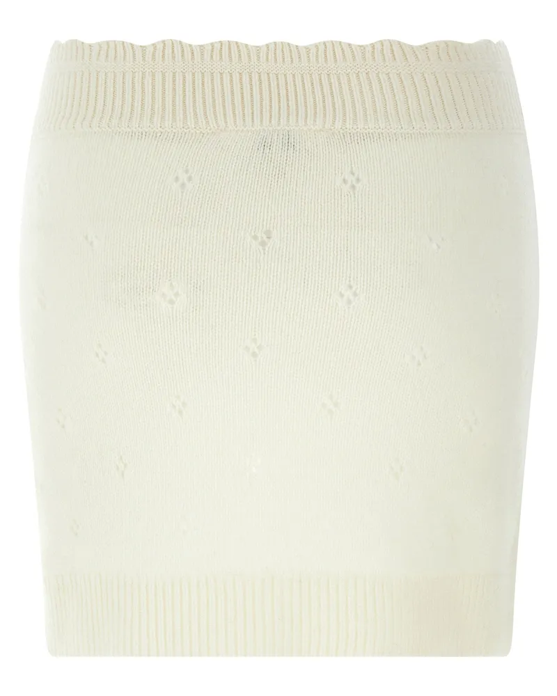 Chloé Jacquard Logo Openwork Knit Skirt — Cream Cream