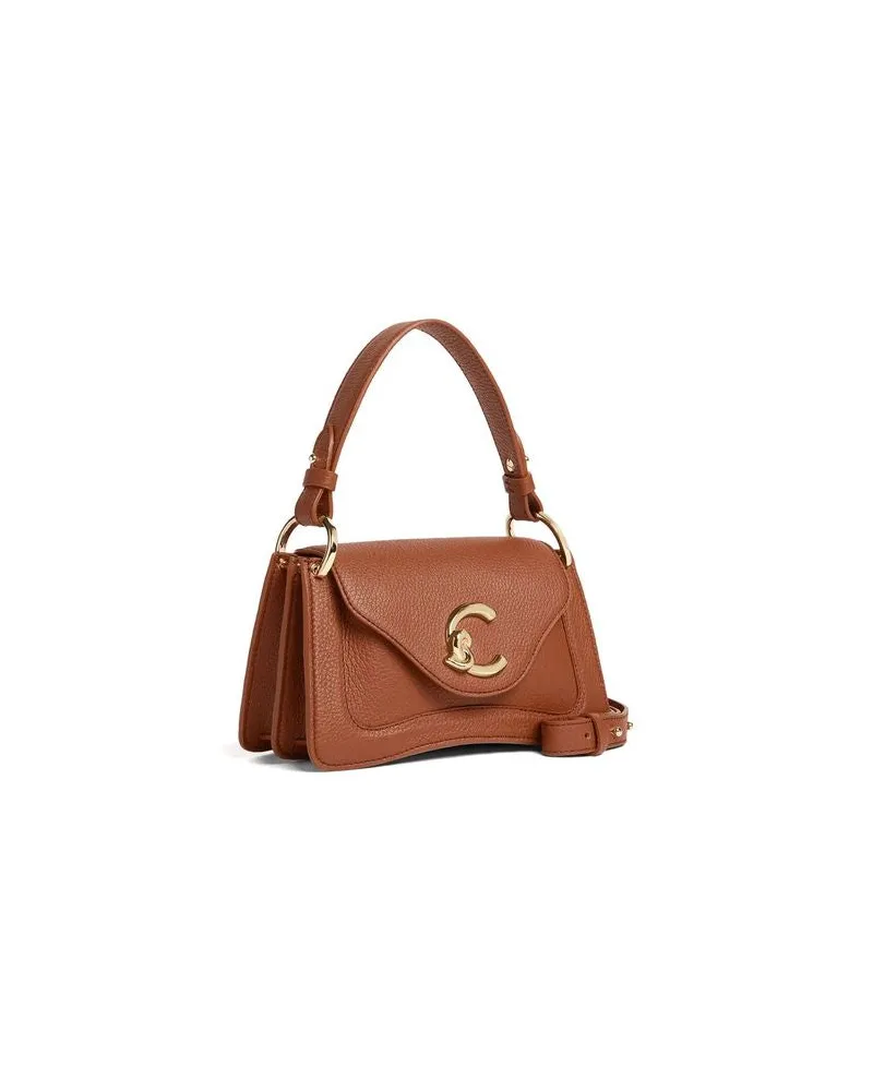 Coccinelle Women's Handbag Cognac Grained Leather Bags - Handbags Brown