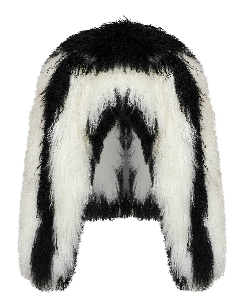 ATTICO Women's Bomber Jacket Mongolian Fur Black-Natural Black