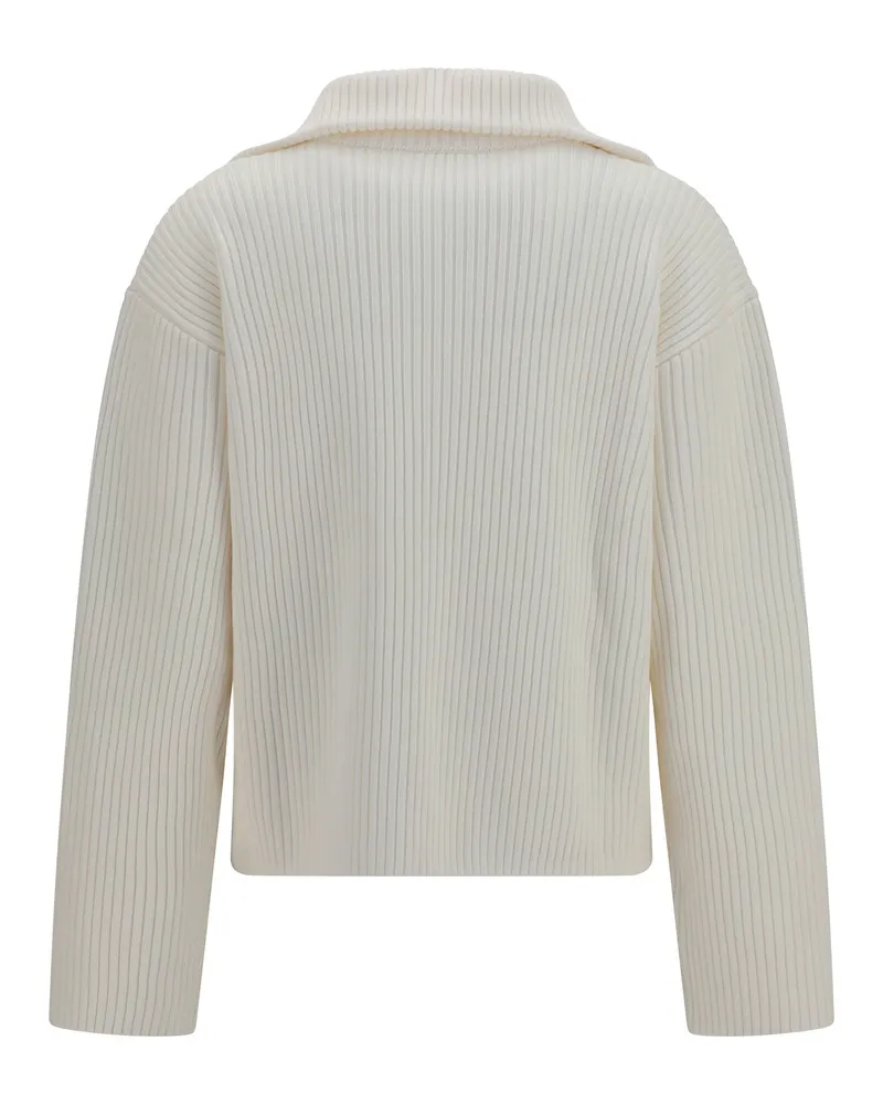 Courrèges Women's Ribbed Zip Sweater Heritage White Merino Wool Ovis Aries White