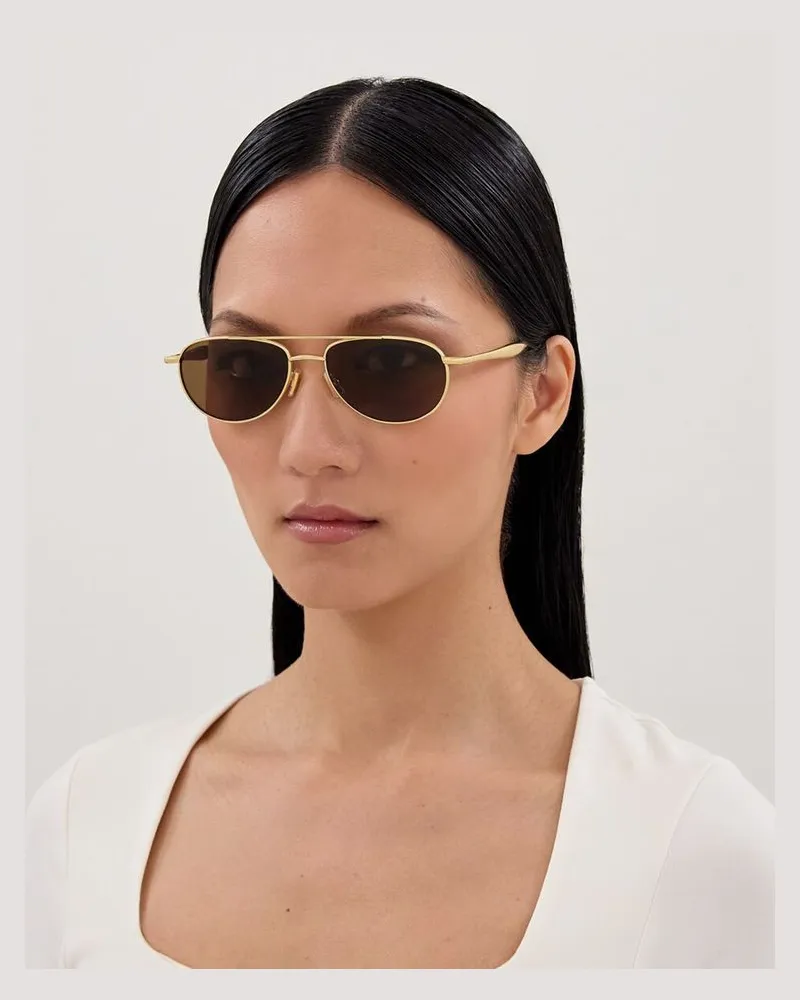 Bottega Veneta Unisex Sunglasses Gold-Brown Metal Eyewear - Gold/brown Gold