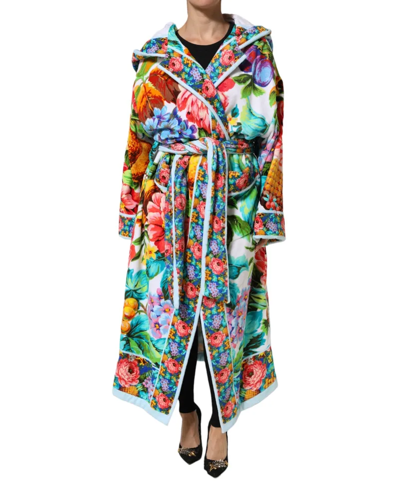 Dolce & Gabbana Women's Multicolor Floral Print Belted Bathrobe Coat Jacket Clothing Multicolor