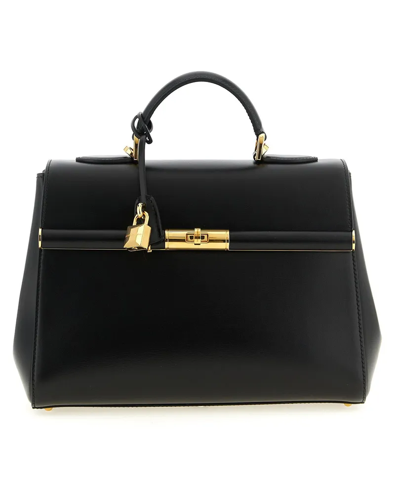 Dolce & Gabbana Marlene Calfskin Leather Top Handle Bag — Black Black