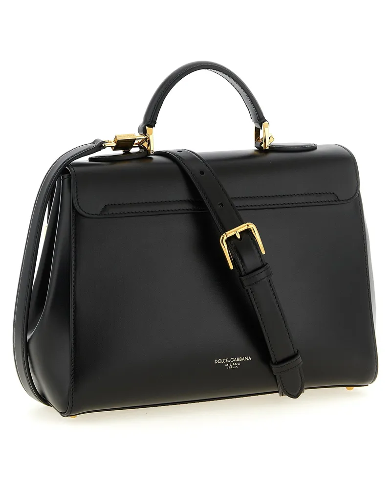 Dolce & Gabbana Marlene Calfskin Leather Top Handle Bag — Black Black