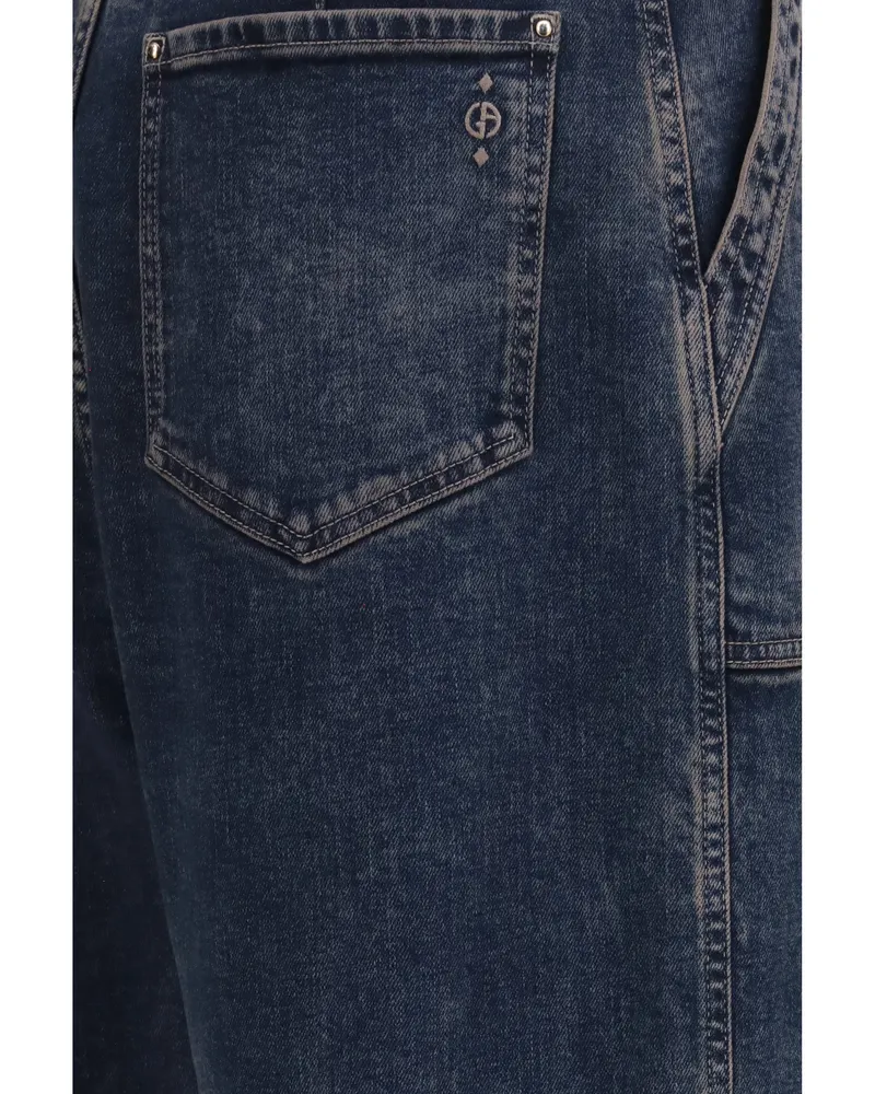 Giorgio Armani Women's Wide-Leg Jeans With Belt Grey-Navy Cotton Trousers Grey/navy Navy