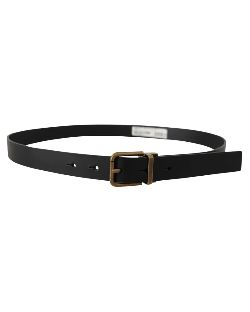 Dolce & Gabbana Men's Black Leather Brass Metal Box Buckle Belt Black